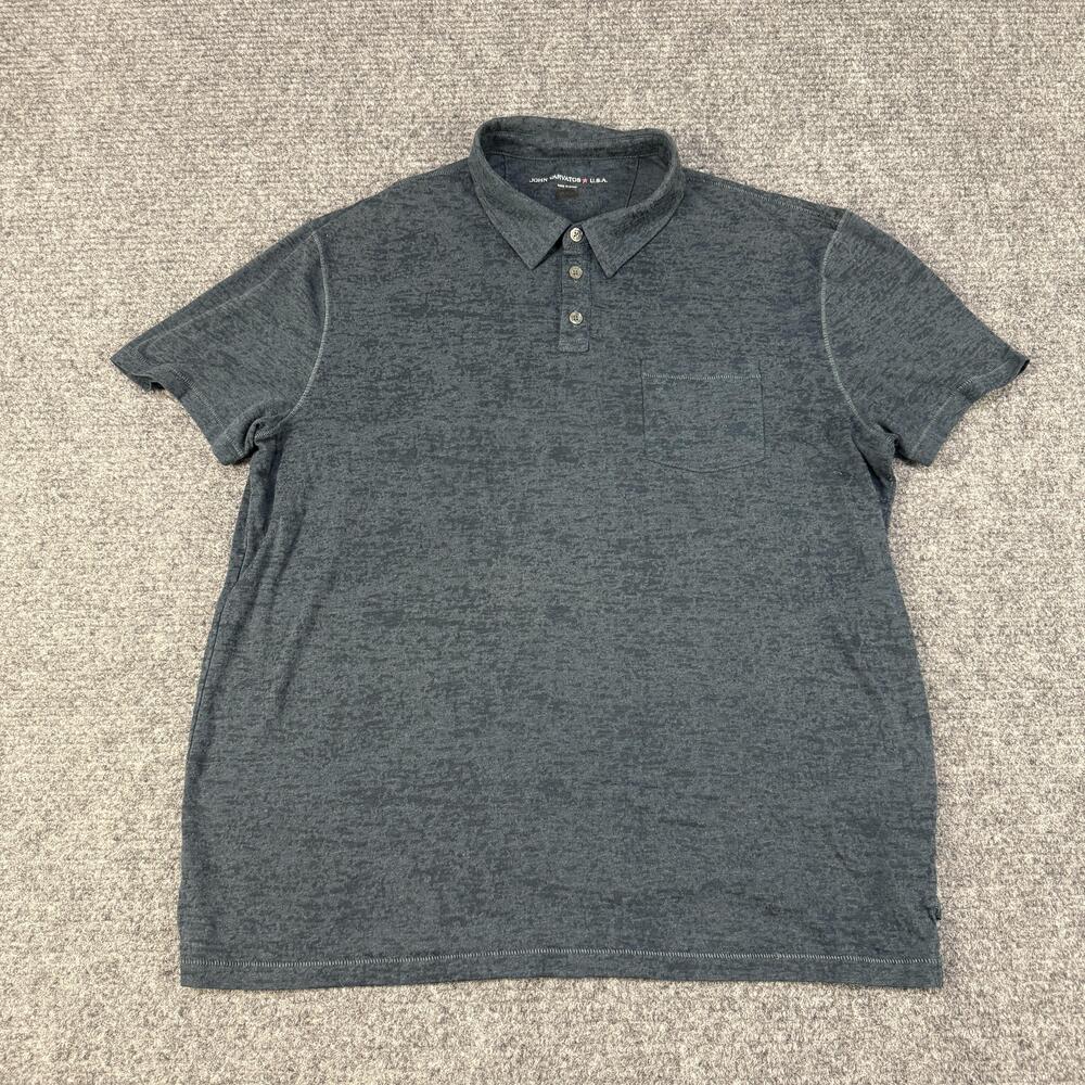 John Varvatos U.S.A Polo Shirt Mens XL Blue Slub Pocket Short Sleeve